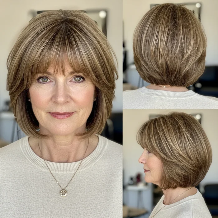 Medium Bob hairstyles with Bangs Over 50