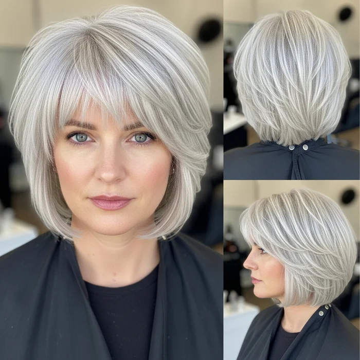 Platinum Layers With Textured Bangs