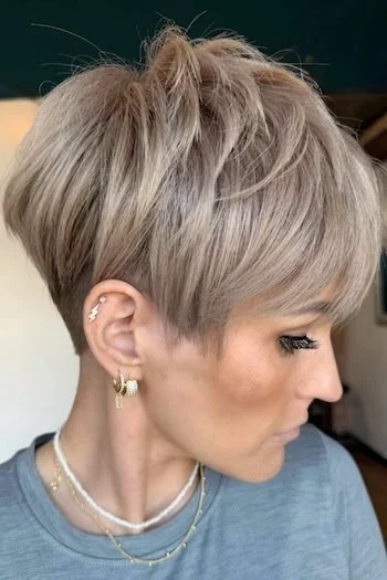 Polished Ash Blonde Pixie with Long Layers