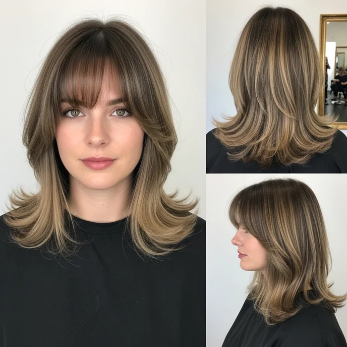 Rounded Bangs With Dark Roots