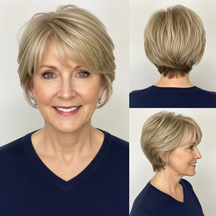 Rounded Blonde Pixie With Bangs