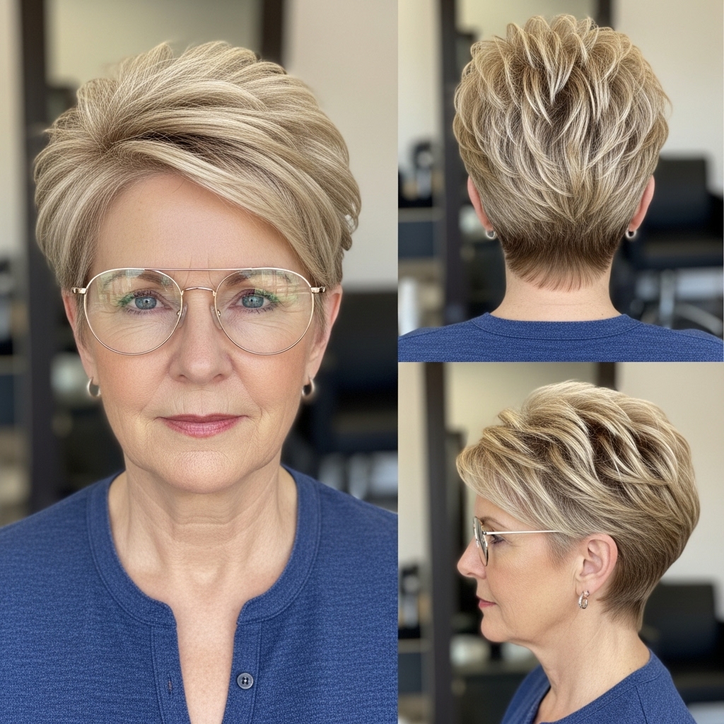 Sandy Blonde Textured Pixie With Lifted Crown