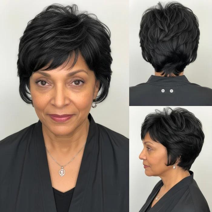 Short Black Textured Waves
