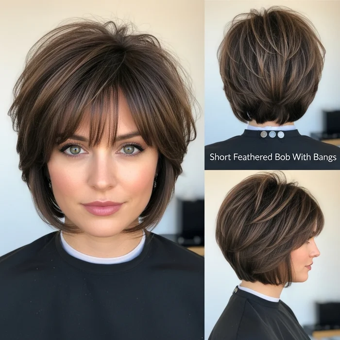 Short Feathered Bob With Bangs