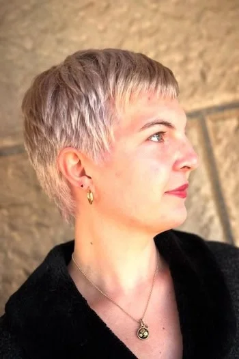 Short Platinum Pixie with Micro Fringe