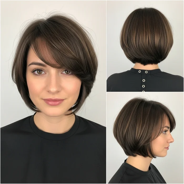 Short Rounded Bob With Side-Swept Bangs