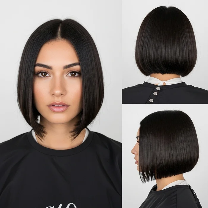 Short Straight Blunt Bob With Middle Part