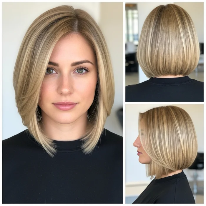 Shoulder-Length Blunt Bob With Light Blonde Highlights