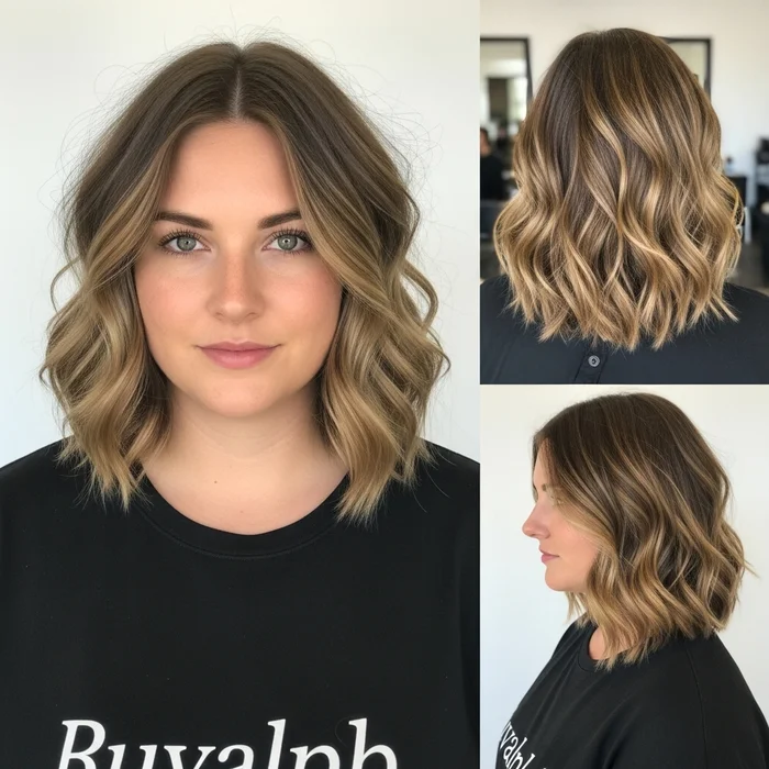 Shoulder-Length Wavy Lob for Thick Hair