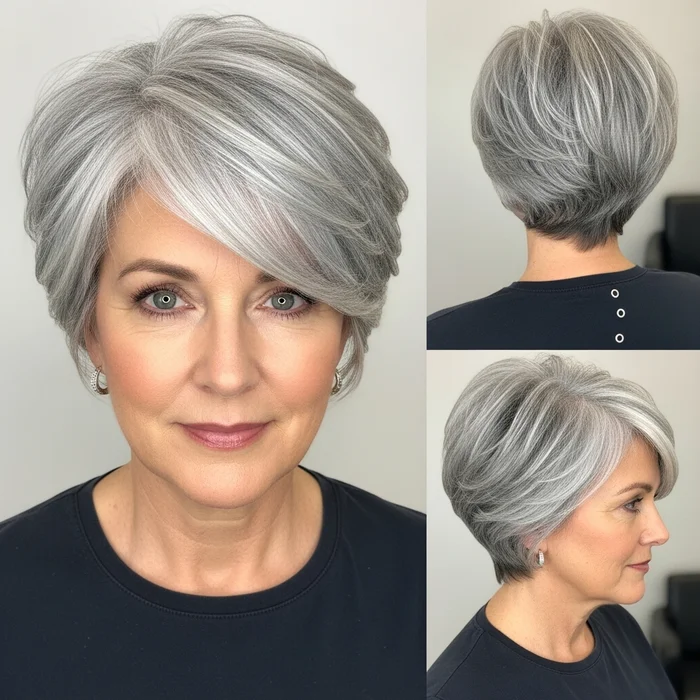 Side-Parted Gray Pixie Bob