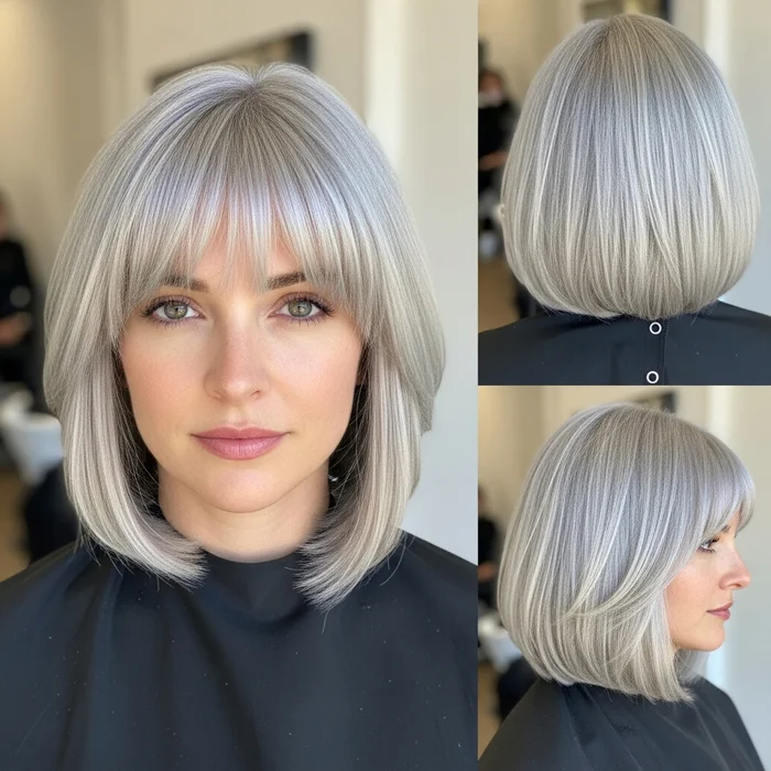 Silver Bob With Bangs