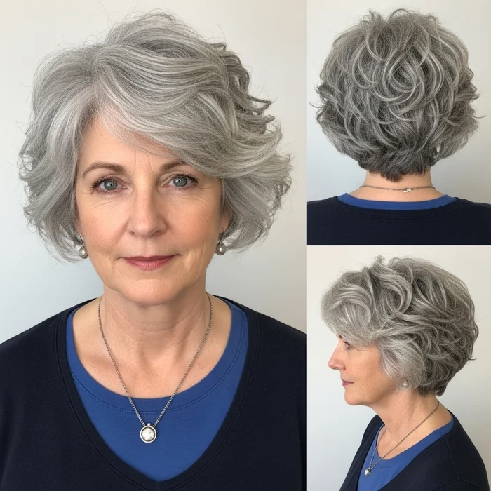 Silver Curly Pixie Haircut