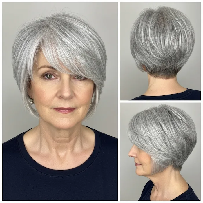 Silver Pixie with Long Side-Swept Bangs
