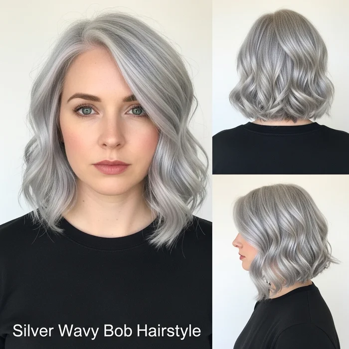 Silver Wavy Bob Hairstyle