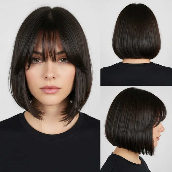 Sleek Blunt Bob With Long Piecey Bangs