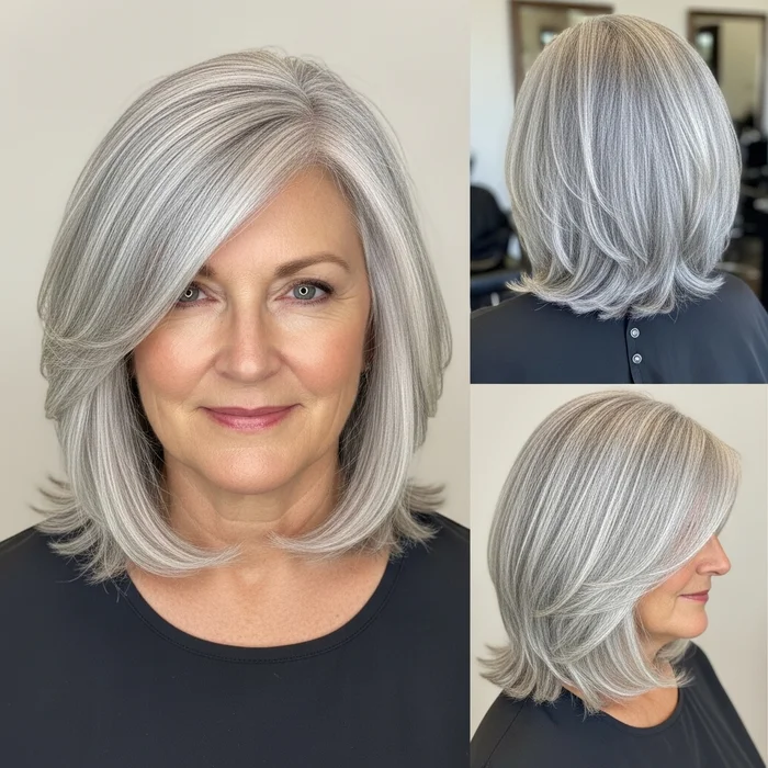 Sleek Silver Long Bob With Side Part