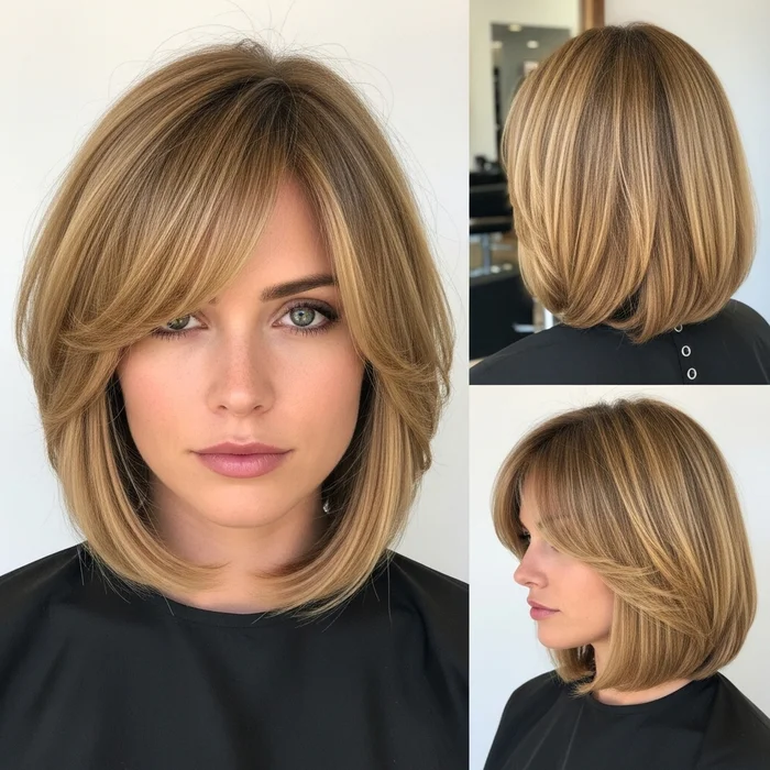Soft Golden-Blonde Bob With Side-Swept Bangs