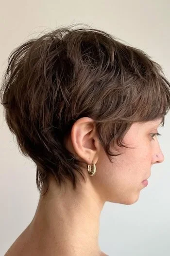 Soft Layered Brunette Pixie with Natural Waves
