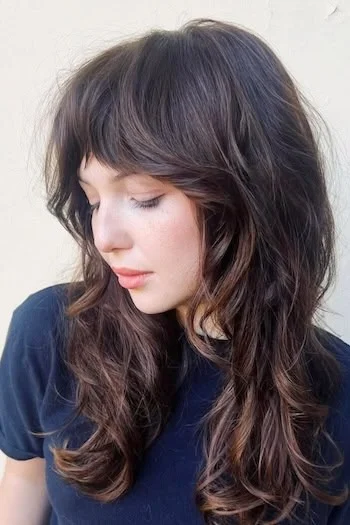 Soft Wavy Wolf Cut with Short Bangs