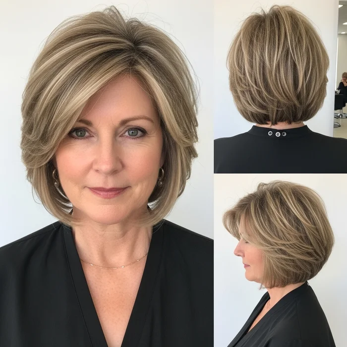 Stacked Highlighted Bob for Women Over 50