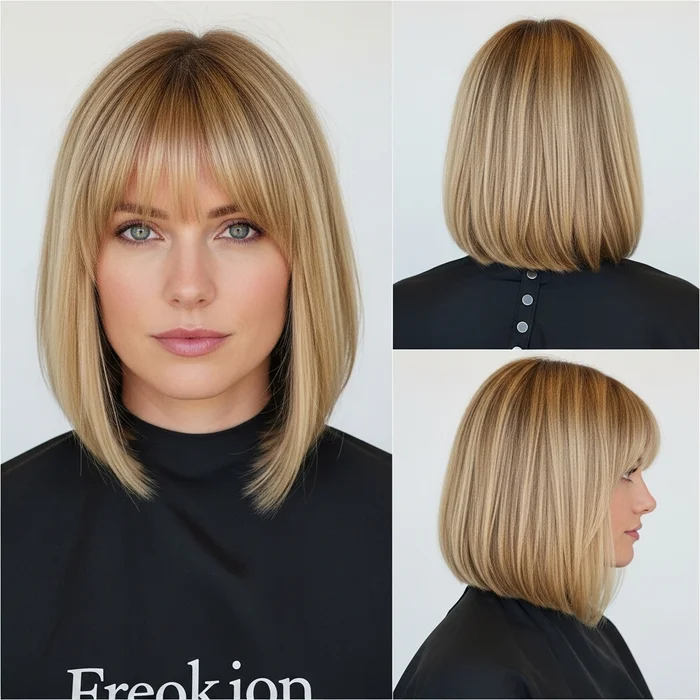 Straight Blonde Bob with Bangs