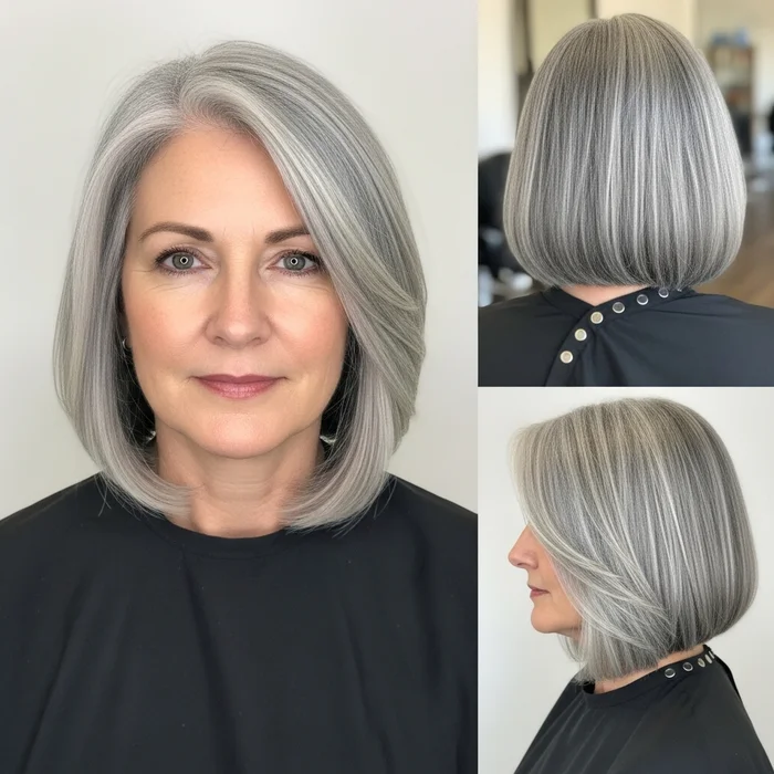 Straight Gray Bob with Tapered Ends