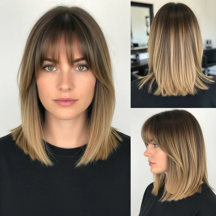 Straight Ombre Lob with Bangs