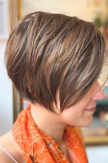 Tapered Brunette Pixie Bob with Side Layers