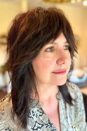 Teal Wavy Shag with Choppy Bangs