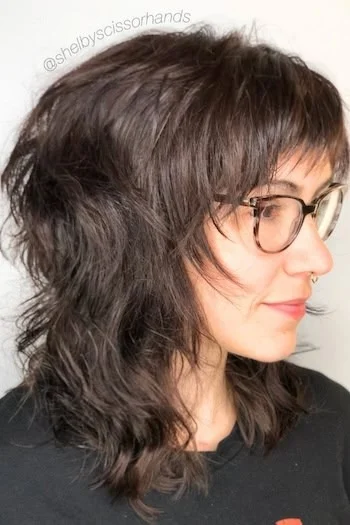 Textured Brunette Shag with Layered Fringe