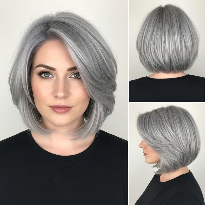 Textured Silver Chin-Length Bob