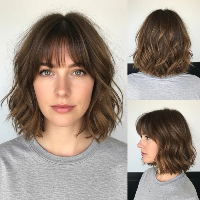 Textured Wavy Bob with Bangs