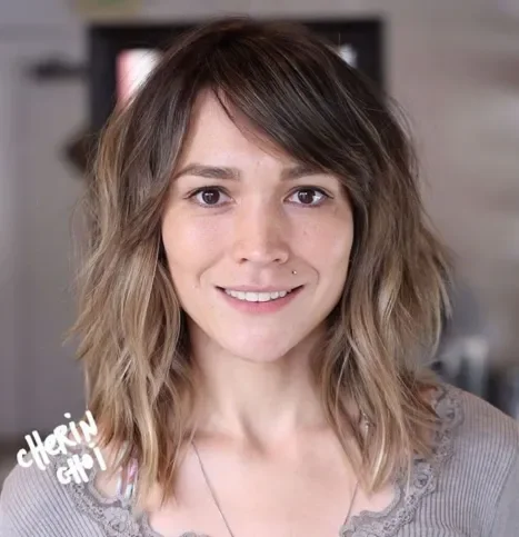 Tousled Ash Brown Shag with Side Bangs