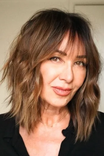 Tousled Brunette Bob with Wispy Bangs
