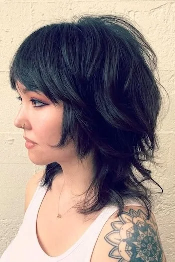 Tousled Dark Wolf Cut with Rounded Layers