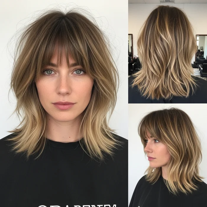 Tousled Layered Lob (Long Bob) with Shaggy Bangs