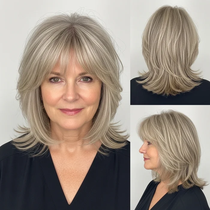 Tousled Shoulder-Length Layers With Bangs