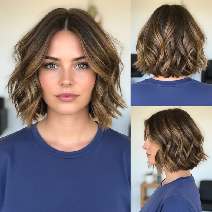 Tousled Wavy Bob with Blunt Ends