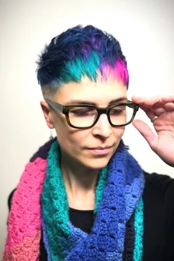 Vibrant Blue and Pink Undercut Pixie