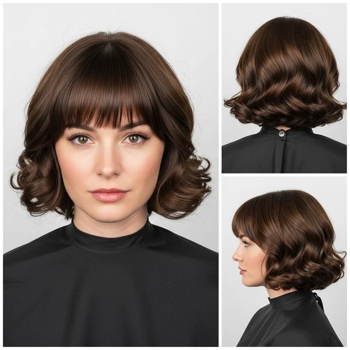 Vintage Curled Bob with Full Bangs