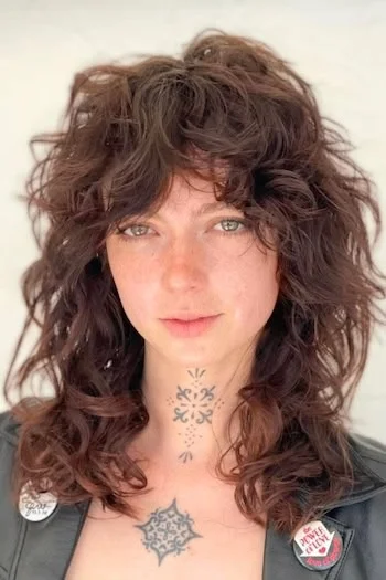 Voluminous Curly Shag with Curtain Bangs