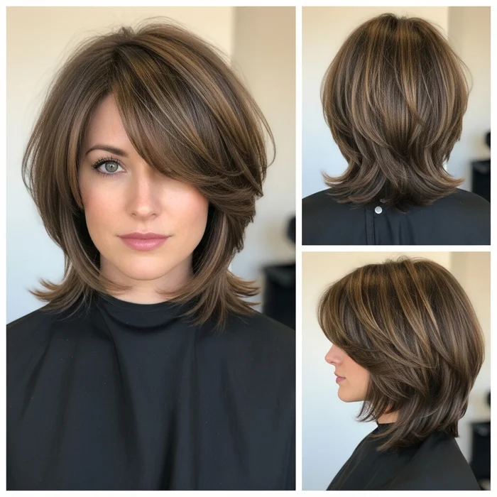 Voluminous Layered Bob With Side-Swept Bangs