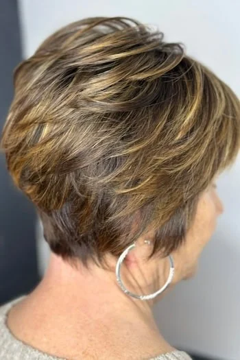 Volumized Layered Pixie with Honey Highlights