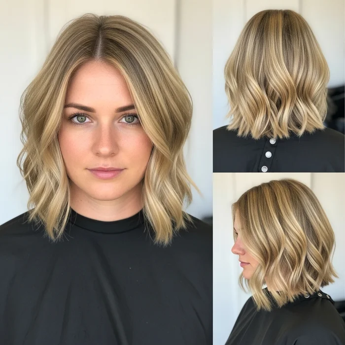Wavy Blunt Bob On Warm Blonde Hair