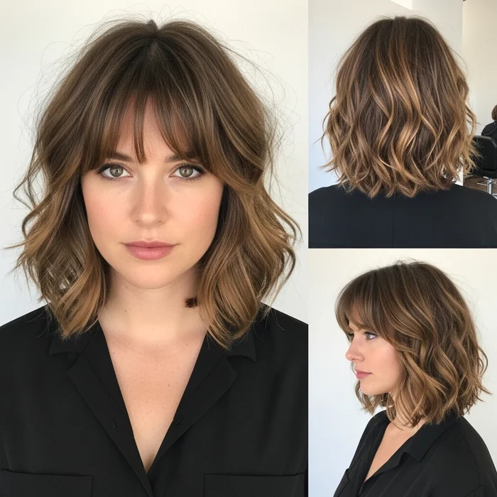 Wavy Blunt Bob with Curtain Bangs