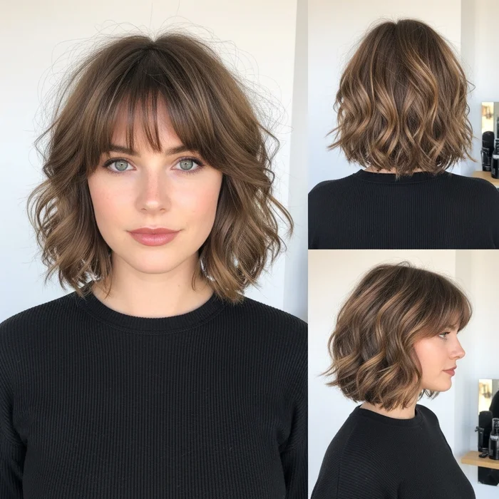 Wavy Chin-Length Bob With Piecey Bangs