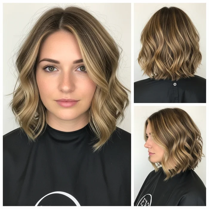 Wavy Inverted Bob with Highlights