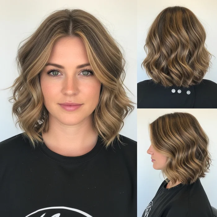 Wavy Layered Angled Bob with Stacked Back