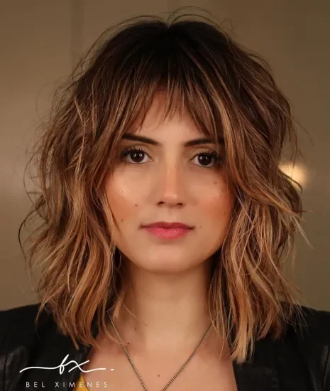 Wavy Textured Bob with Wispy Fringe