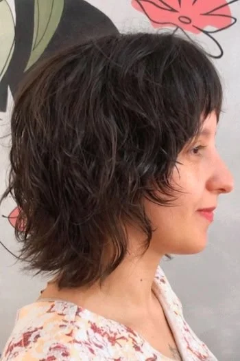Wavy Tousled Bob with Feathered Ends